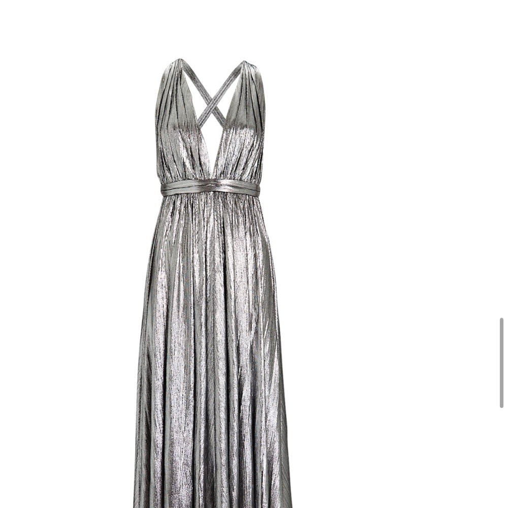 RETROFÊTE TOVA PLEATED LAMÉ MAXI DRESS